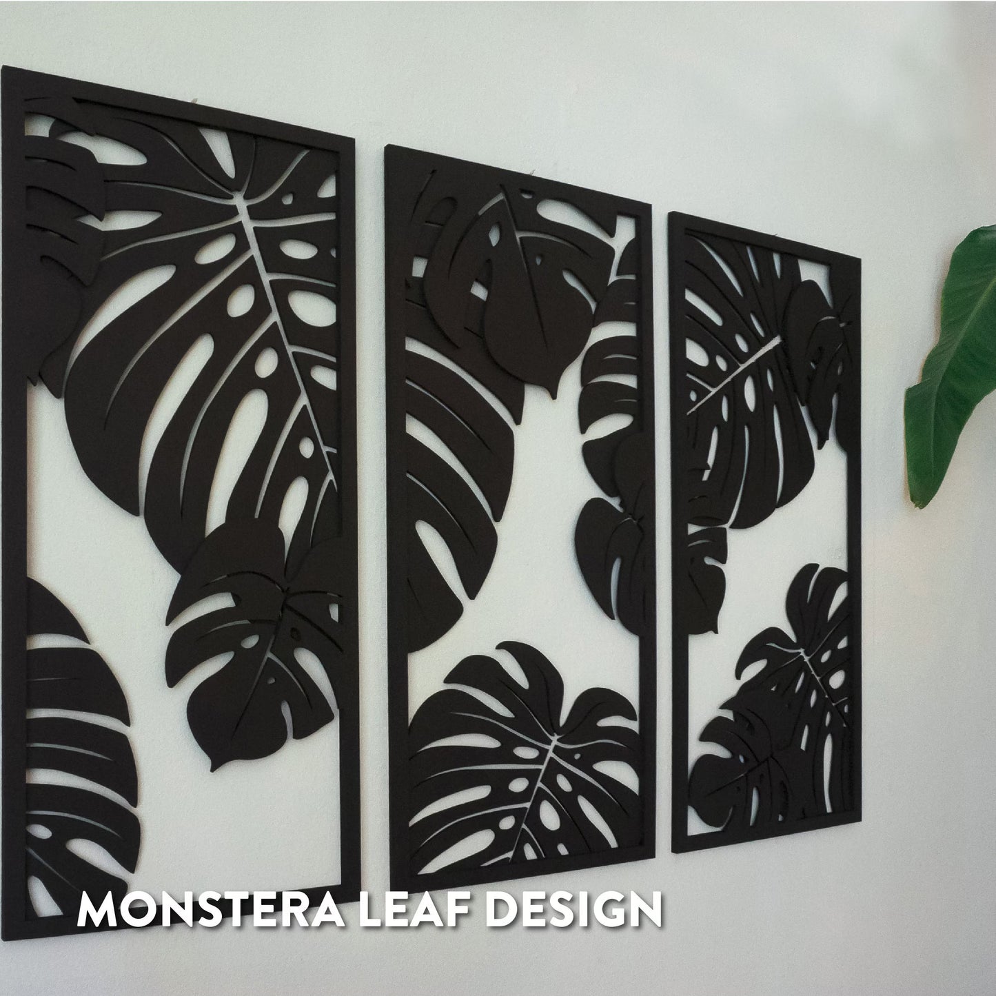 3 Panels Leaves Decoration Wooden Wall Art