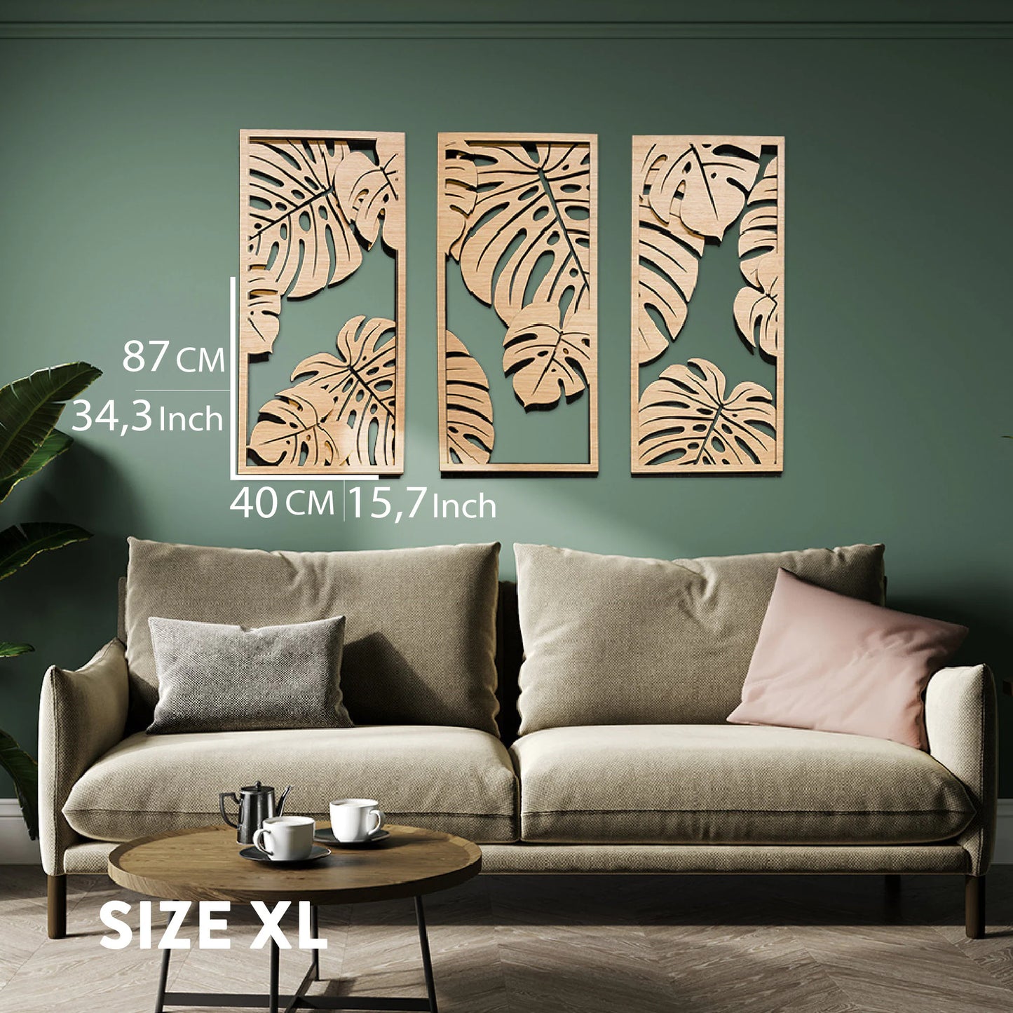 3 Panels Leaves Decoration Wooden Wall Art