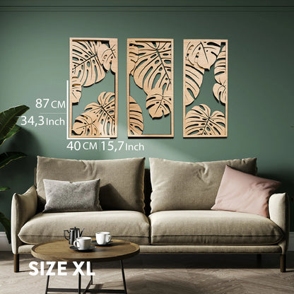 3 Panels Leaves Decoration Wooden Wall Art