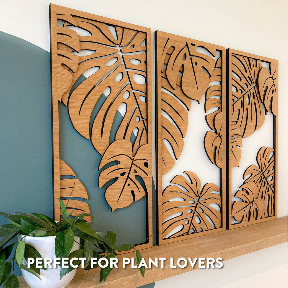 3 Panels Leaves Decoration Wooden Wall Art - Graham Decors