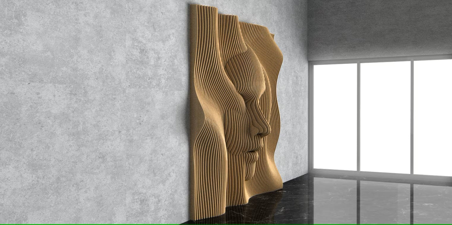 3D Wooden Parametric Face Shape Wall Art