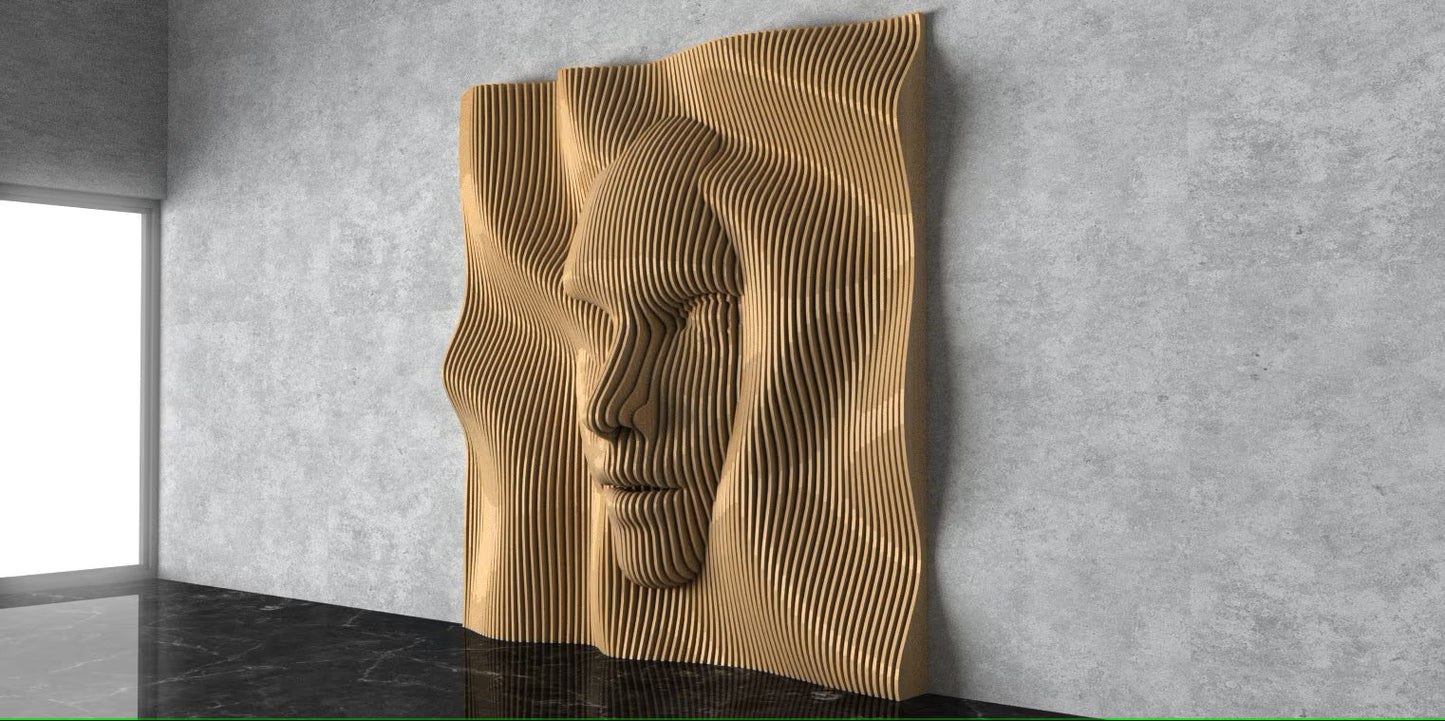 3D Wooden Parametric Face Shape Wall Art