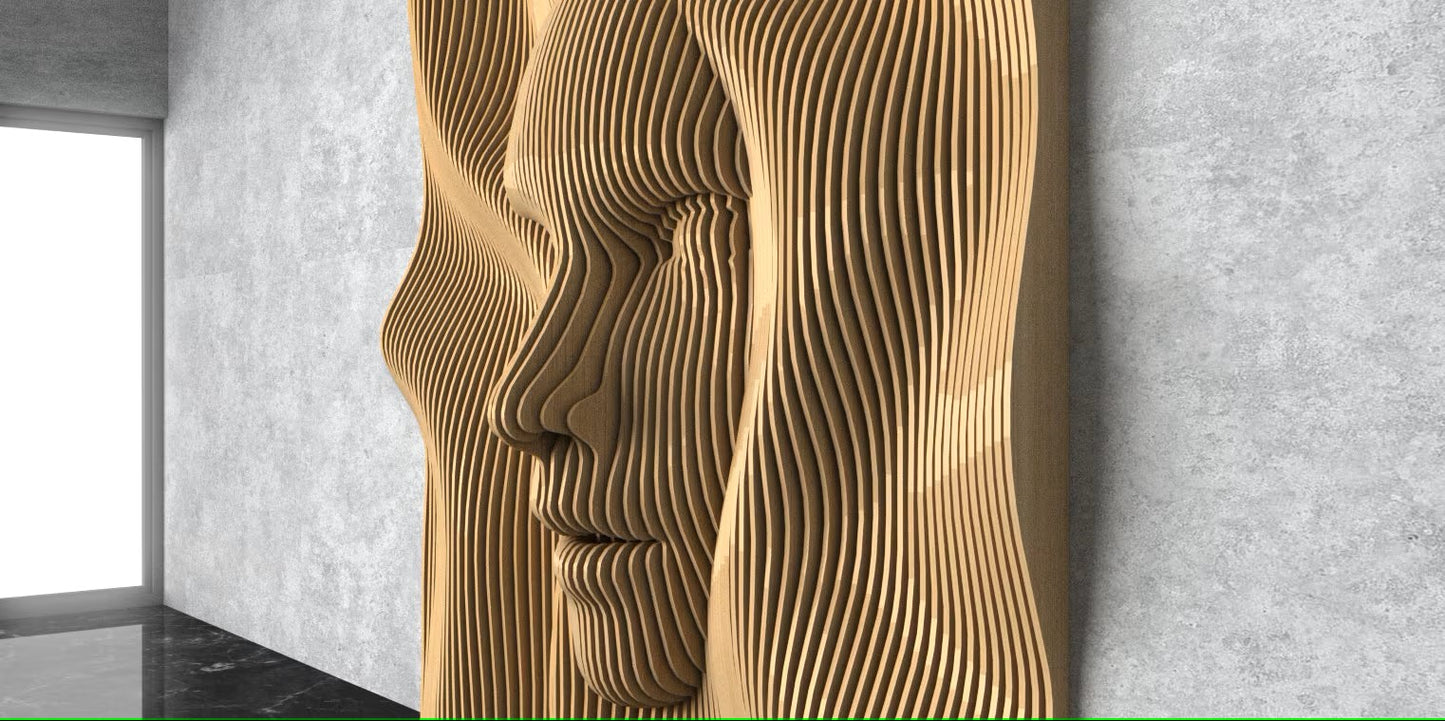 3D Wooden Parametric Face Shape Wall Art