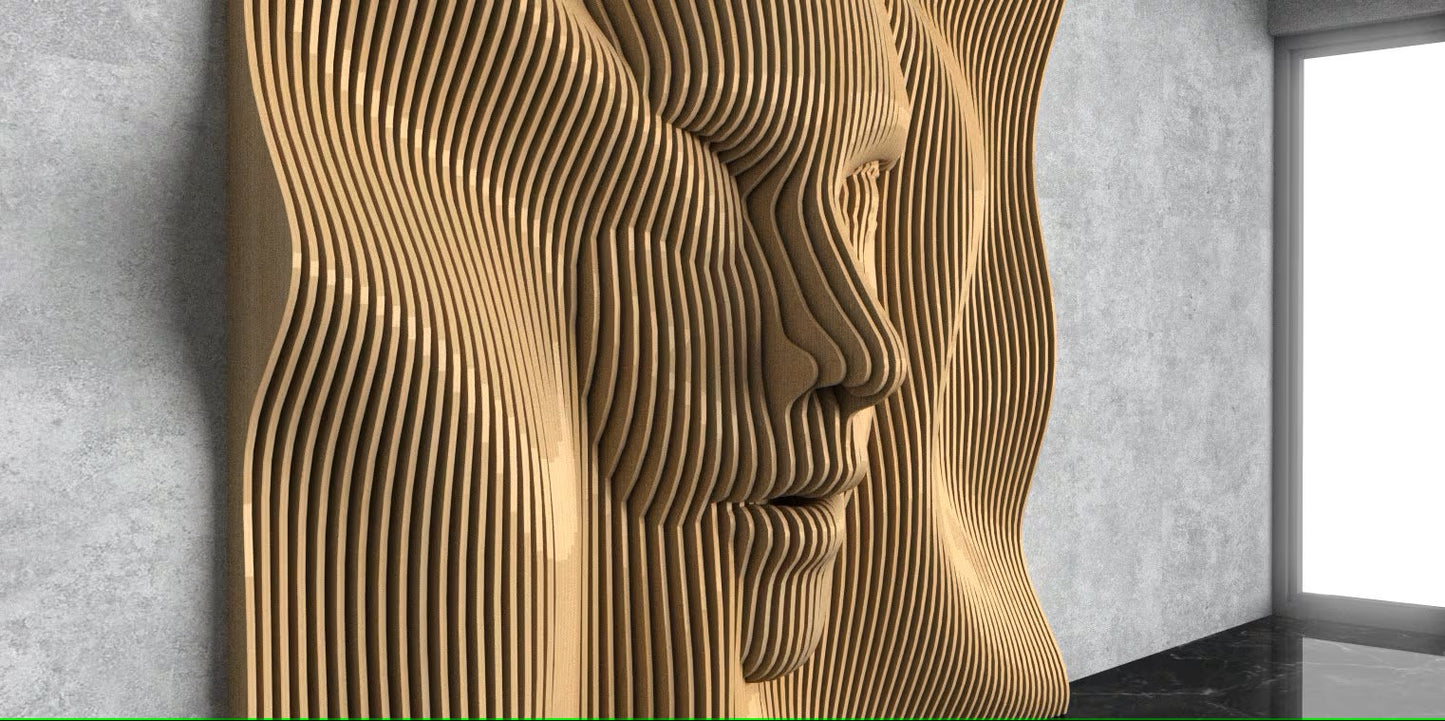 3D Wooden Parametric Face Shape Wall Art