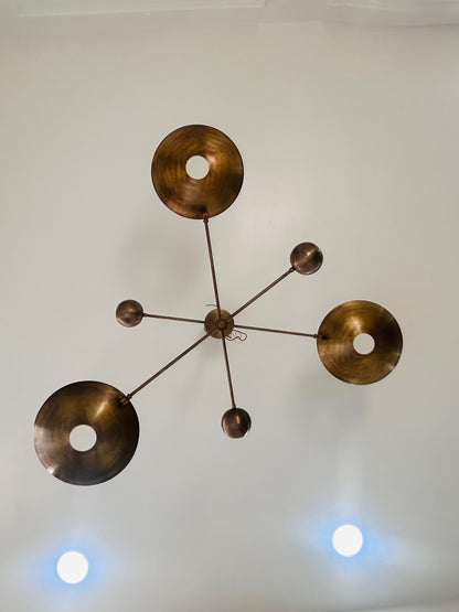 3 Light Mid Century Modern Brass Sputnik Chandelier