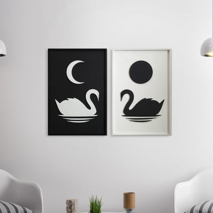 Swans Sun & Moon Wooden Wall Art