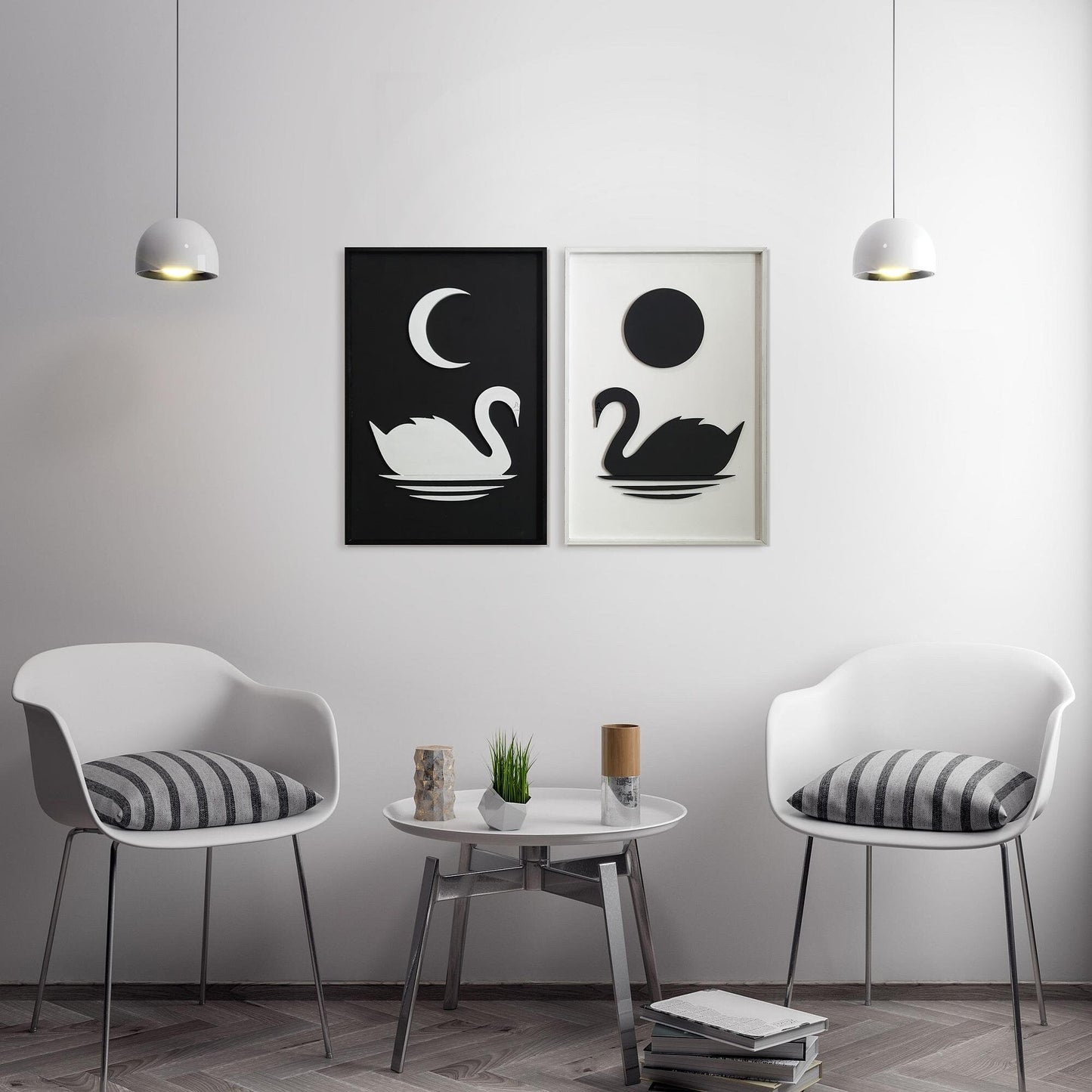 Swans Sun & Moon Wooden Wall Art