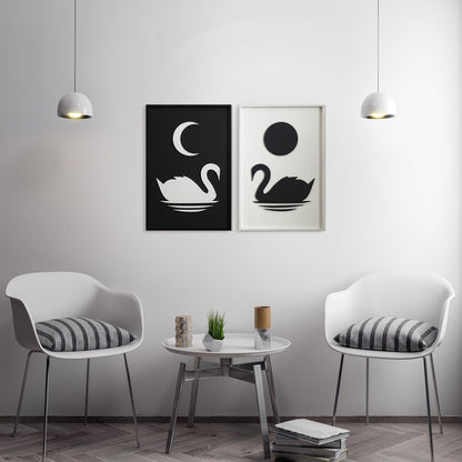Swans Sun & Moon Wooden Wall Art