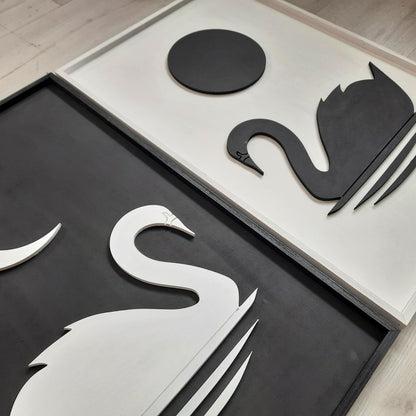 Swans Sun & Moon Wooden Wall Art