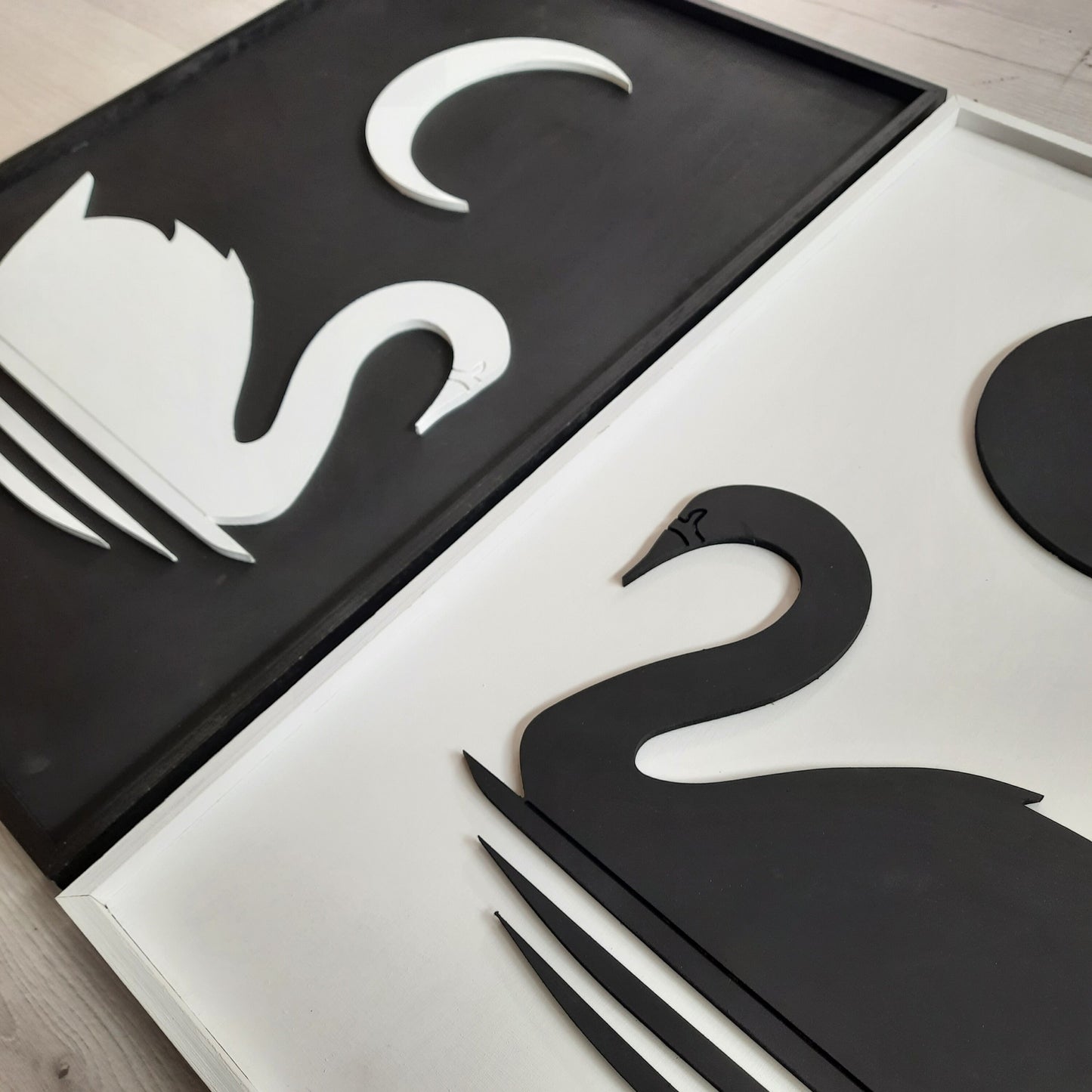 Swans Sun & Moon Wooden Wall Art