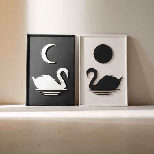 Swans Sun & Moon Wooden Wall Art