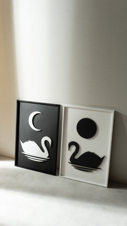 Swans Sun & Moon Wooden Wall Art