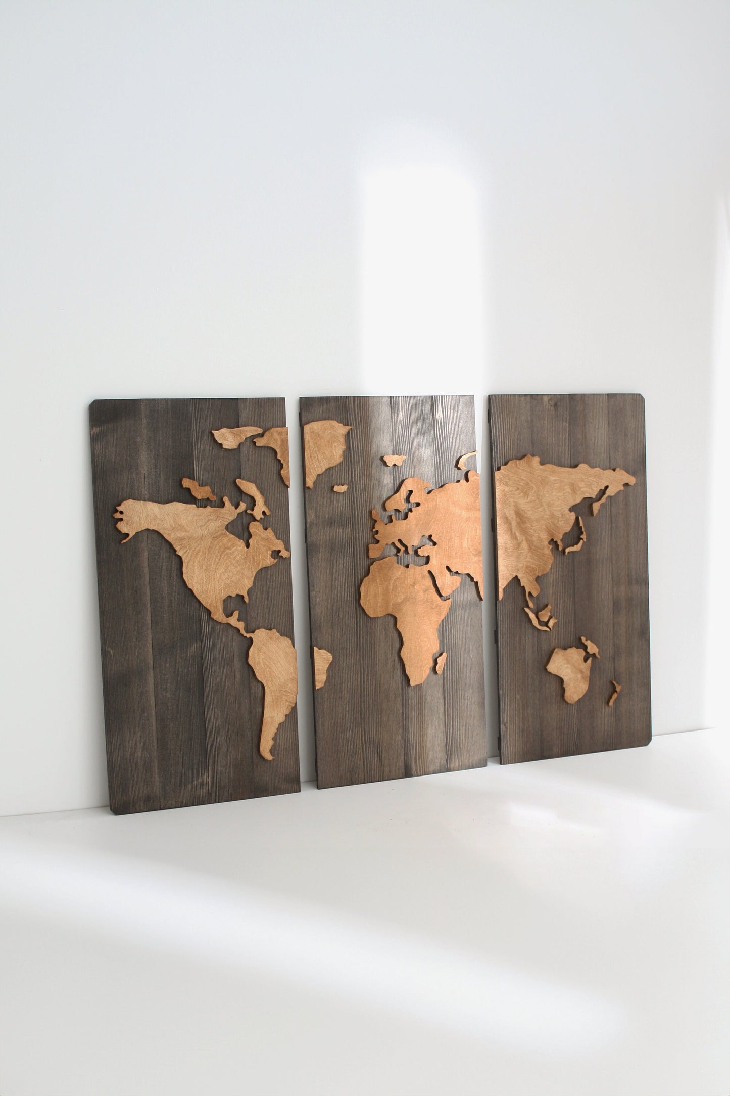 3 Panels 3D Wooden World Map Art