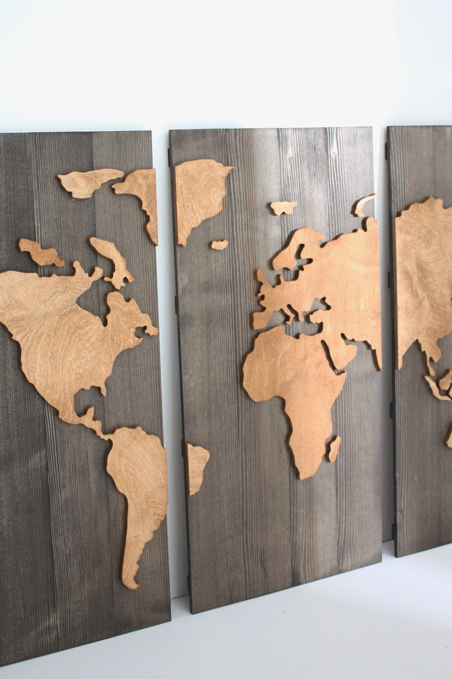 3 Panels 3D Wooden World Map Art