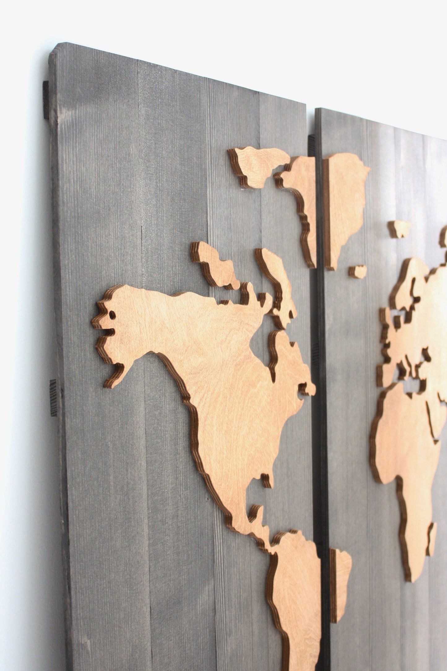 3 Panels 3D Wooden World Map Art