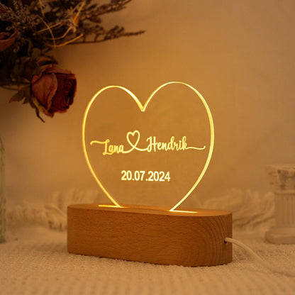 Personalized Heart Shap Acrylic Lamp