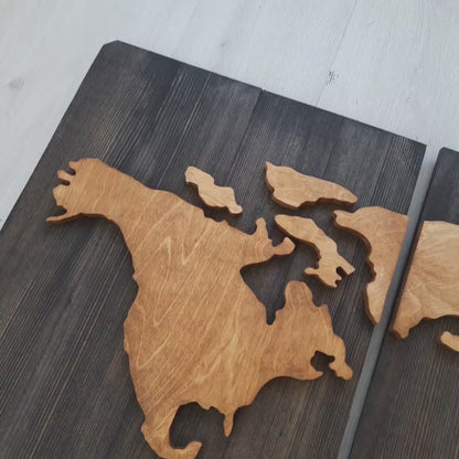 3 Panels 3D Wooden World Map Art