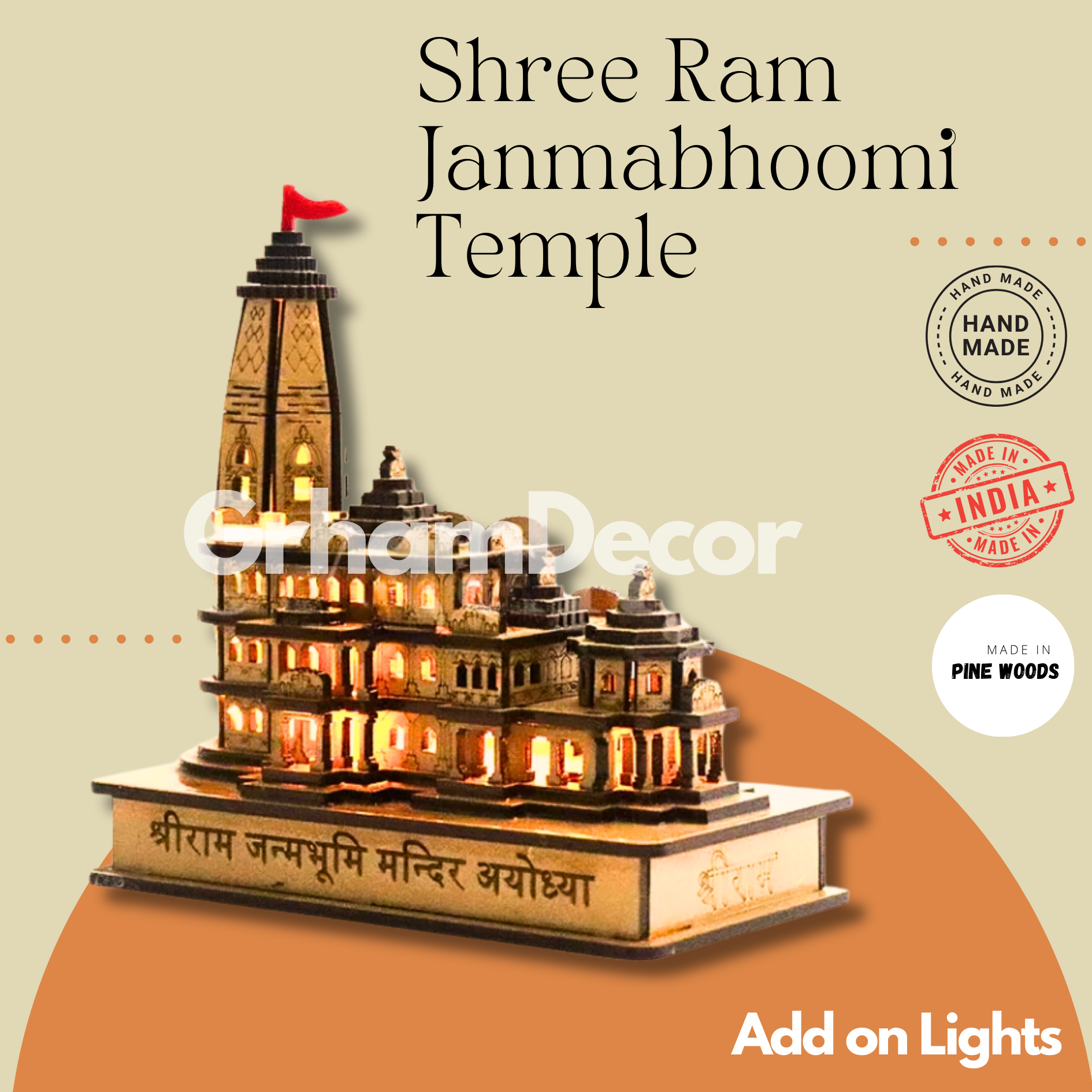 wooden replica of shree ram mandir with led light at graham decors