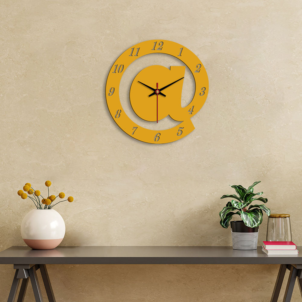 AT Symbol Design Wooden Wall Clock