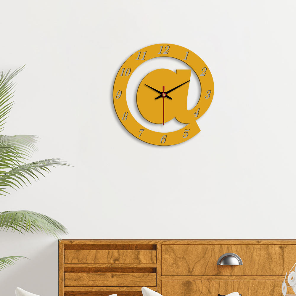 AT Symbol Design Wooden Wall Clock