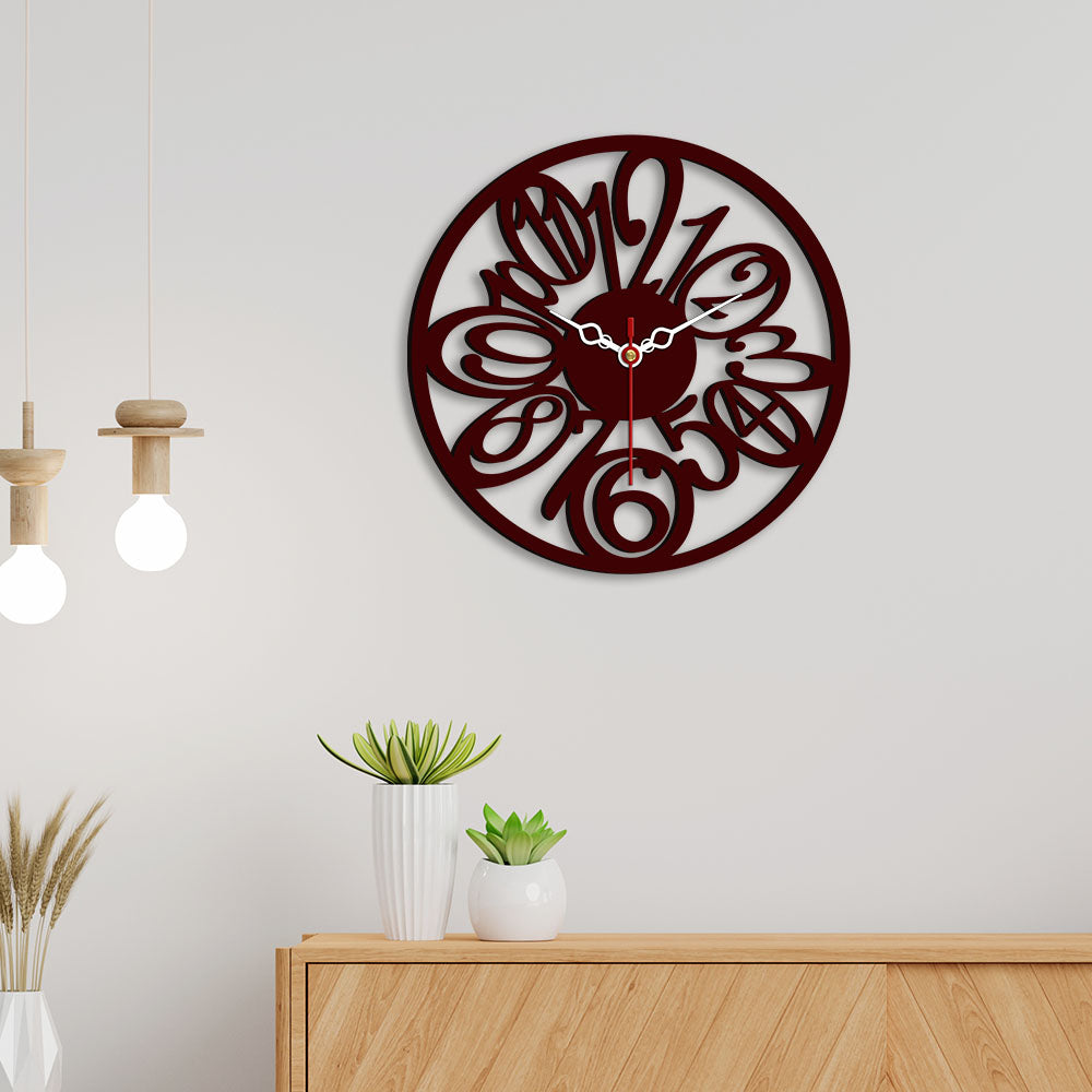 Circular Numbers Design Wooden Wall Clock