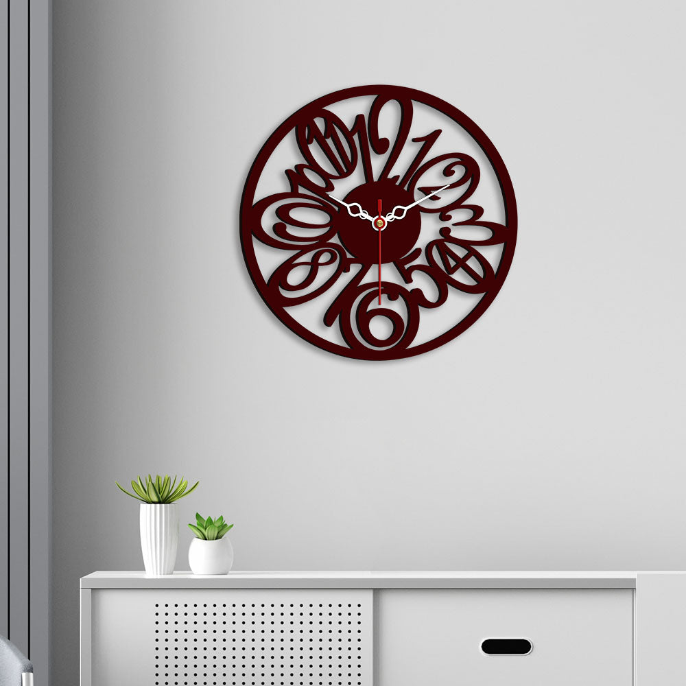 Circular Numbers Design Wooden Wall Clock