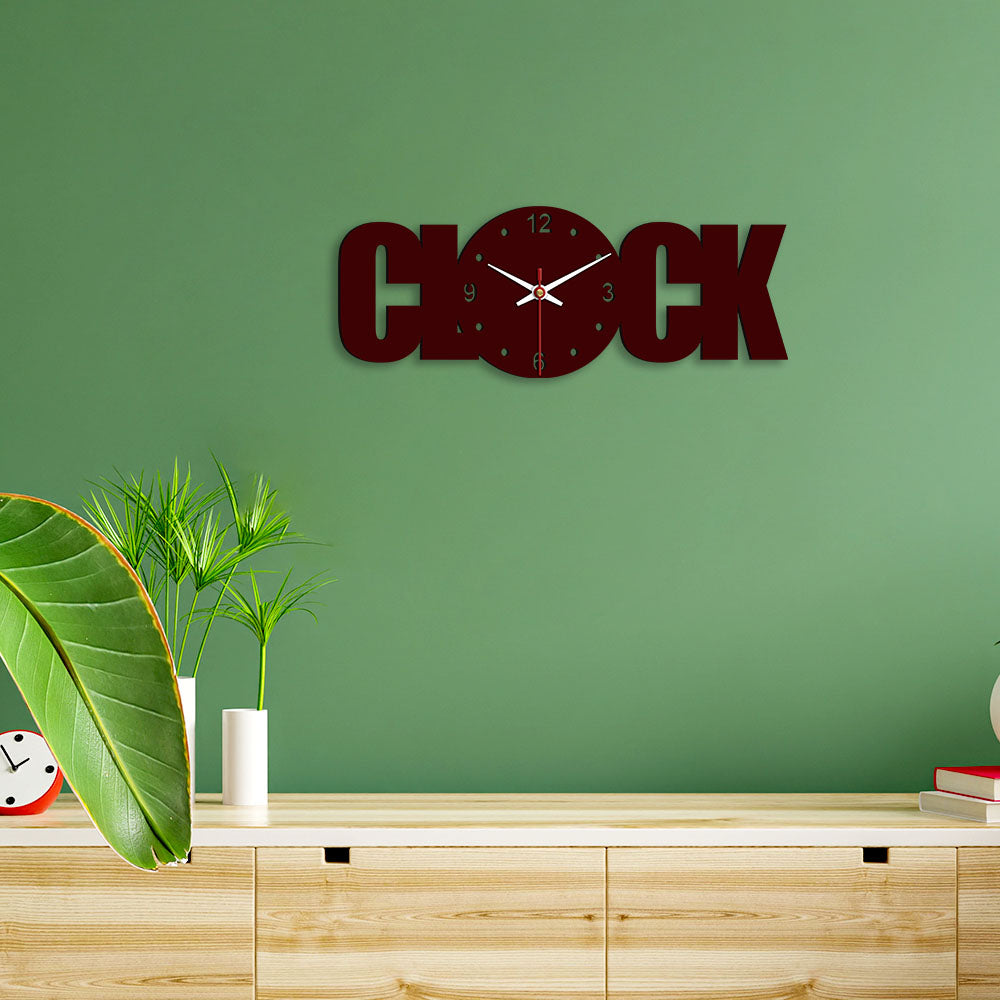 Clock Text Shape Designer Wooden Wall Clock