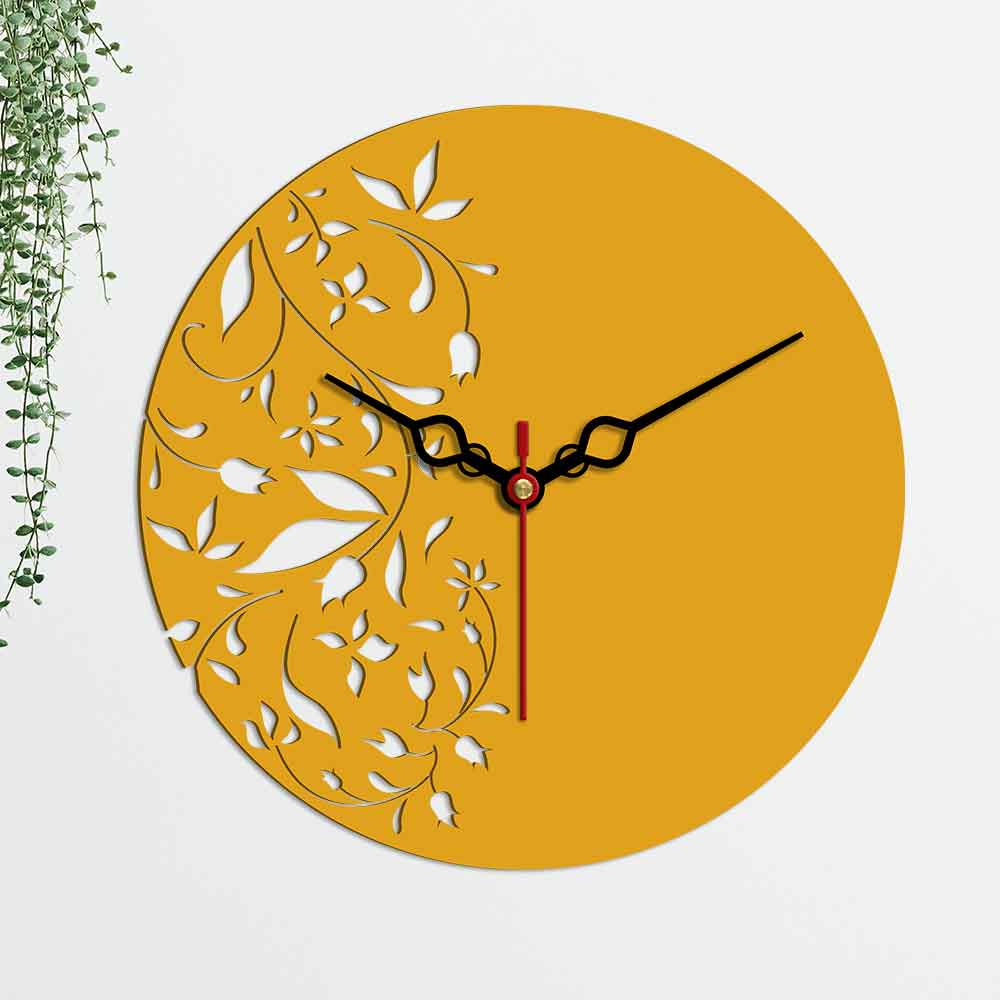 Floral Pattern Shape Design Wooden Wall Clock - Graham Decors