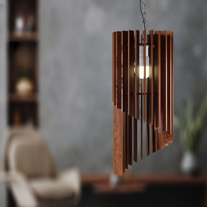 Artisanal wood pendant chandelier Handcrafted wooden lamp for cozy interiors