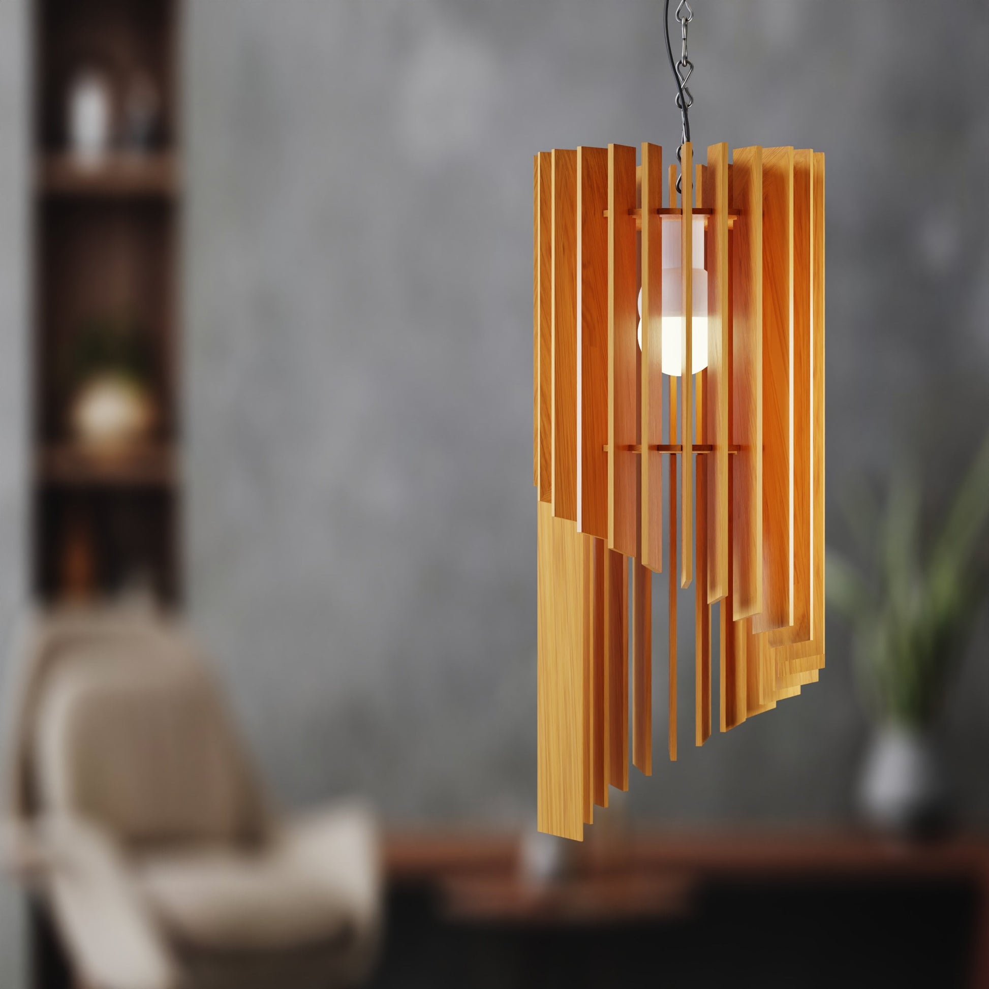 Wooden Pendant Laser Cut Design Lamp Natural - Main Image