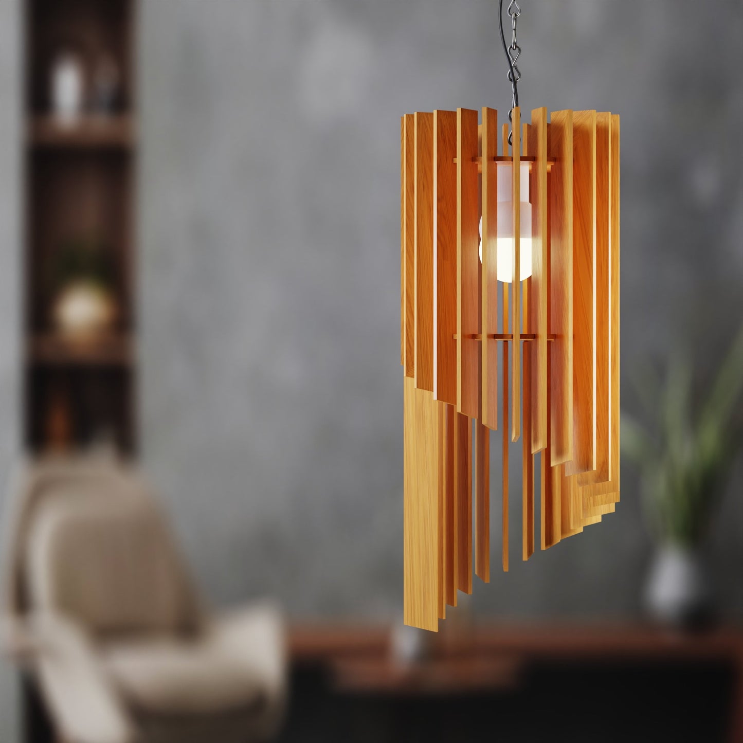 Intricate wood pendant light fixture