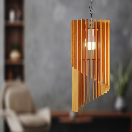 Intricate wood pendant light fixture