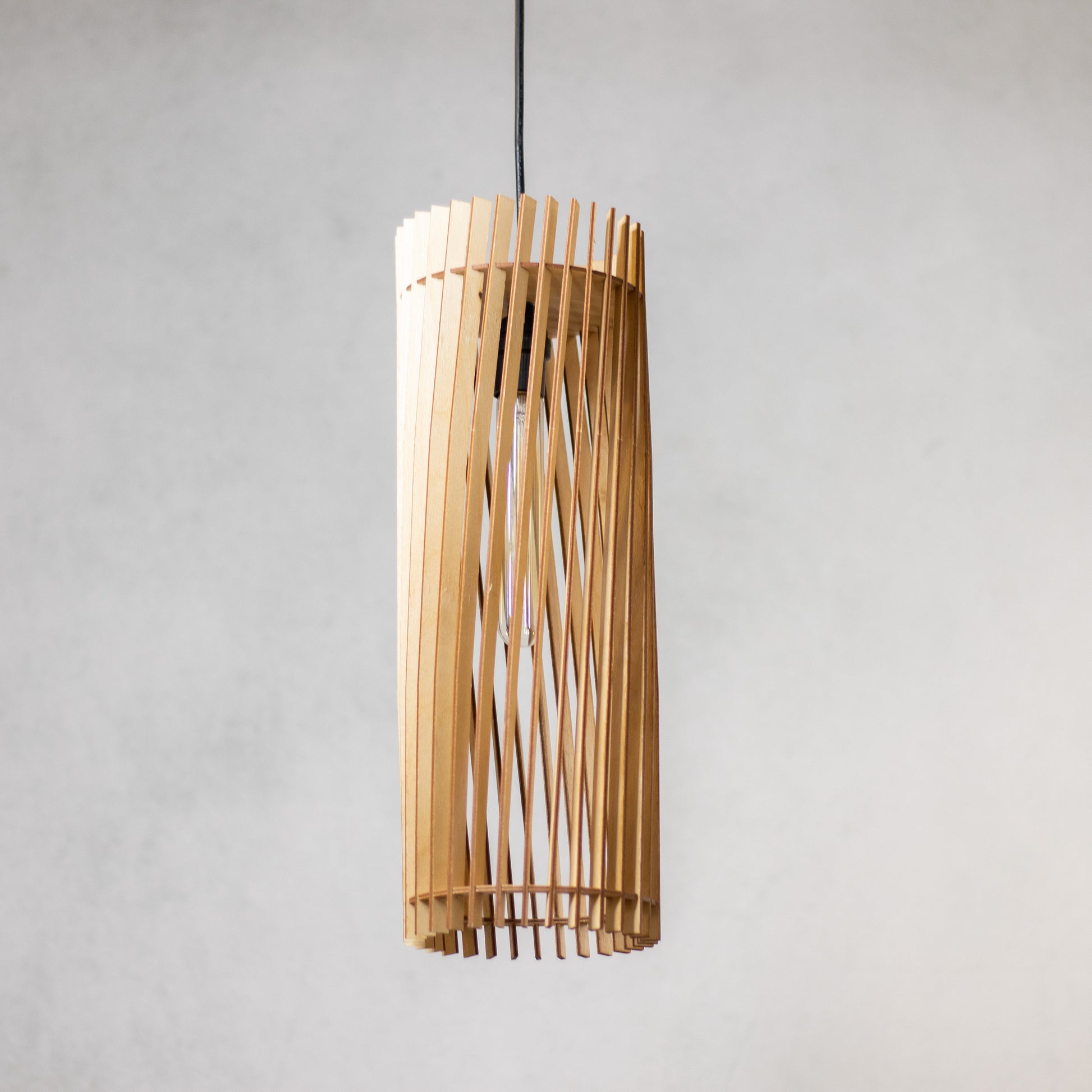 Natural wood pendant lampshade Artisanal wood hanging light fixture