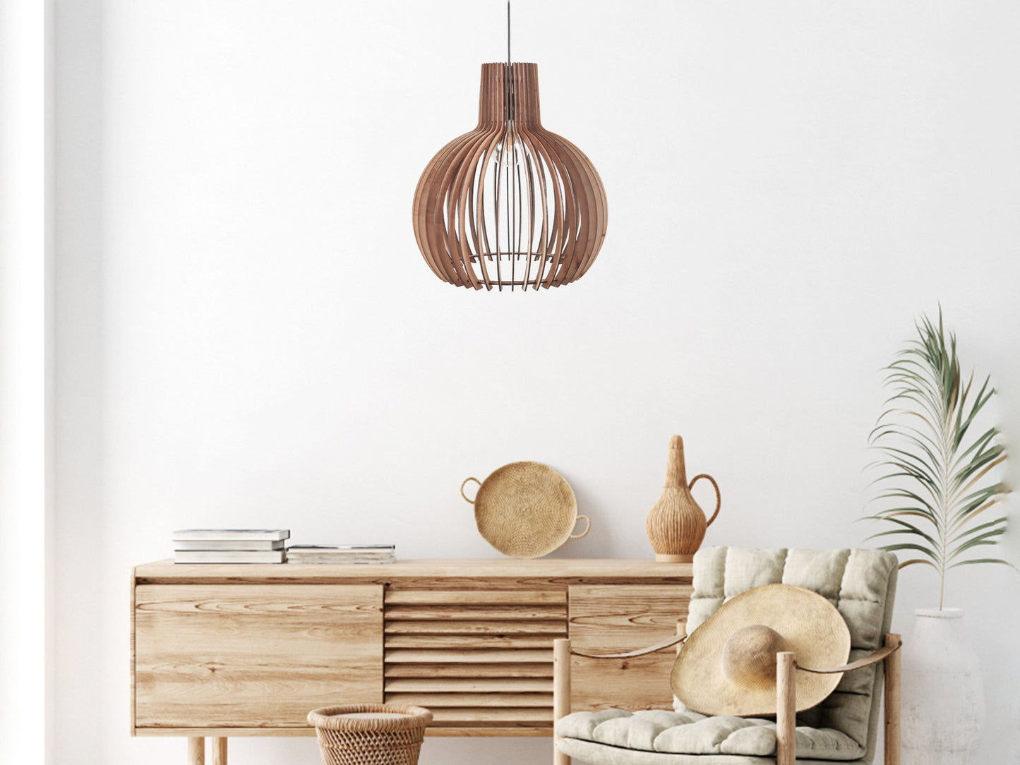 Wooden pendant lampshade Contemporary pendant light Ceiling-mounted wooden light