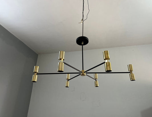 6 Arm 12 Light Brass Hand Crafted Chandelier