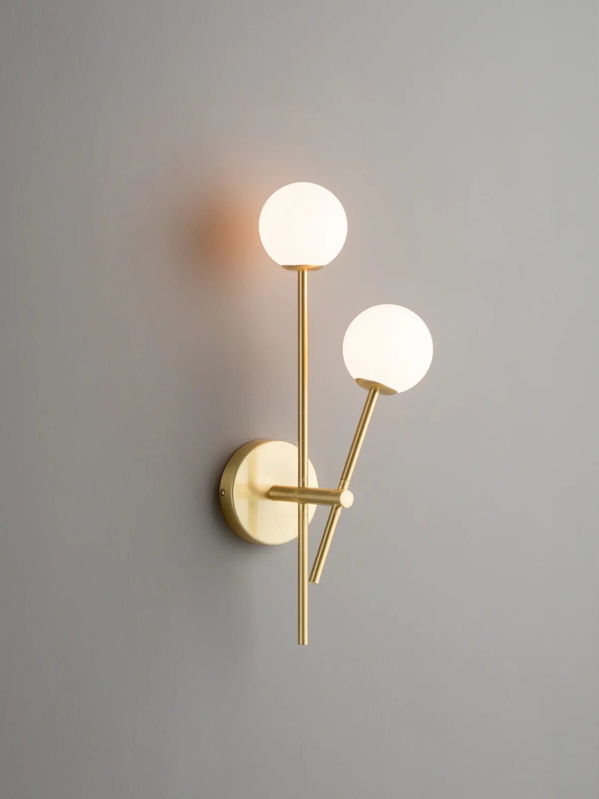 2 Light Brushed Brass Handmade Wall Scone