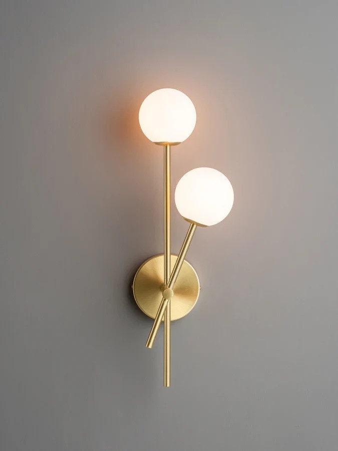 2 Light Brushed Brass Handmade Wall Scone